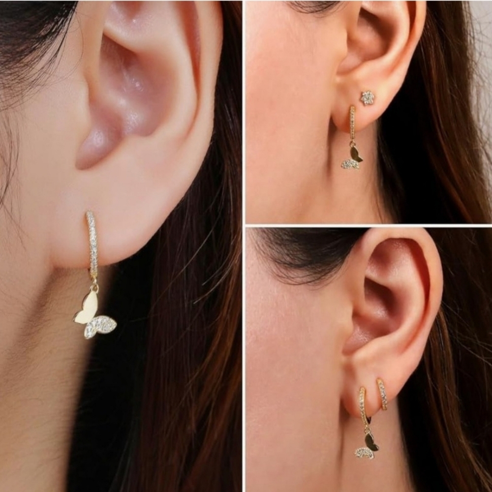 Gold and Silver Butterfly Drop Earrings - Picture 4 of 5